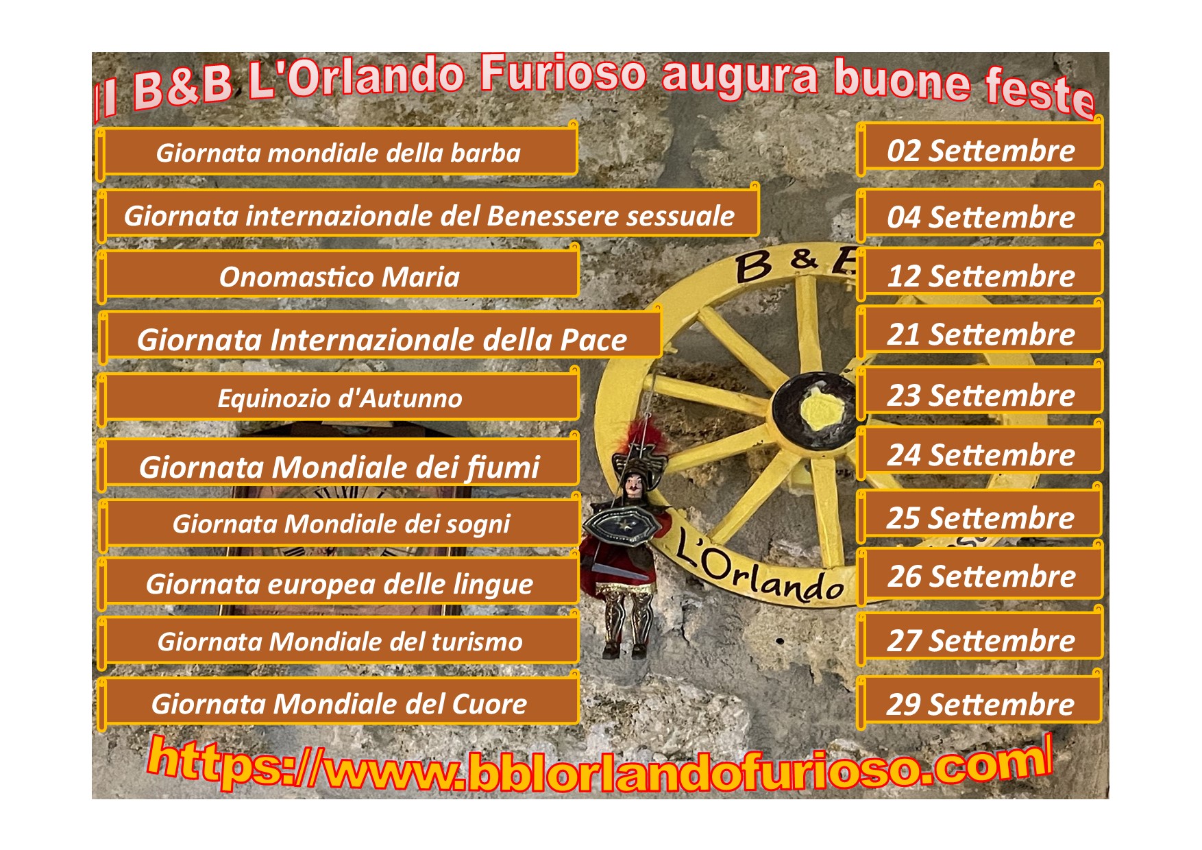 Il BB L Orlando Furioso Palermo centro augura buone feste di settembre