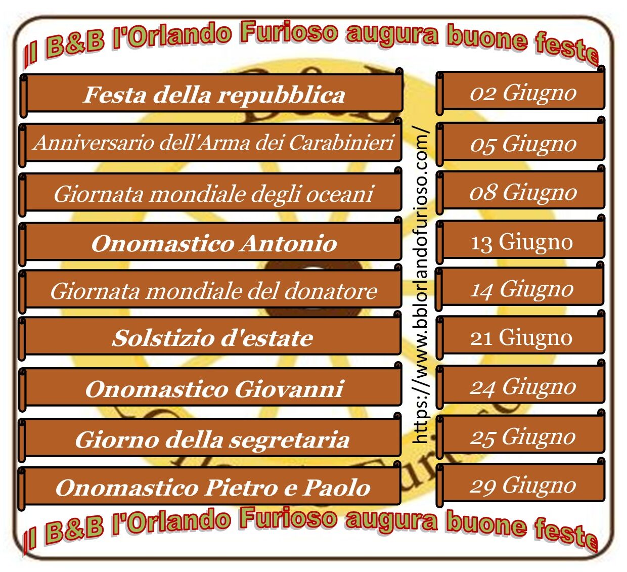 Il BB Orlando Furioso Palermo Centro augura buone feste giugno